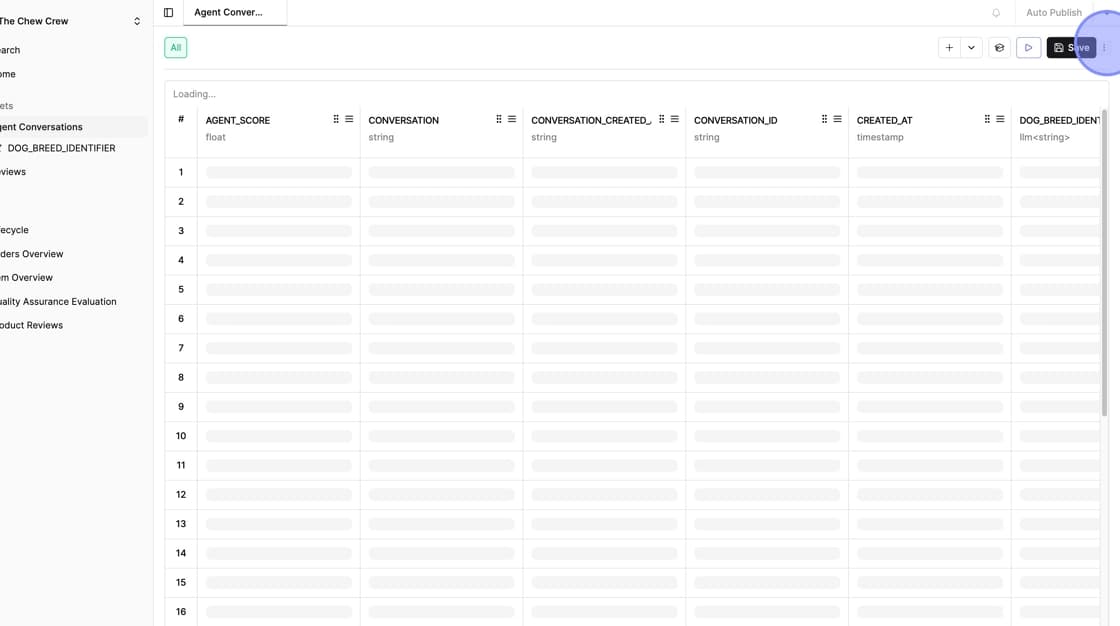 Dataset view with three dots menu highlighted