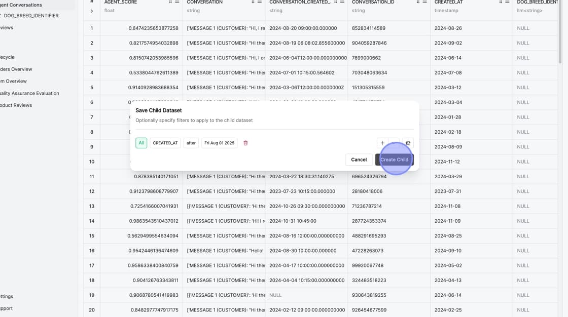 Filter dialog box with example filter criteria entered