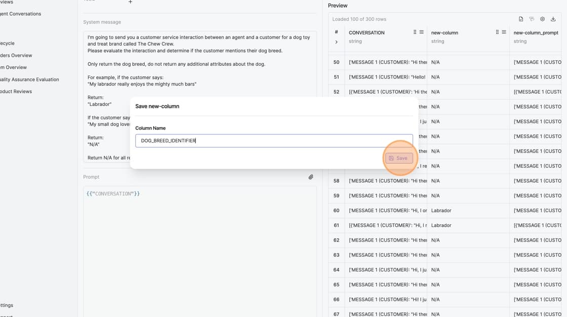 Save dialog with column name