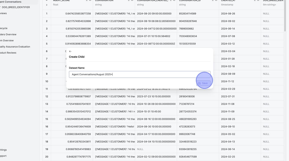 Dataset naming dialog with August 2025+ entered as the name