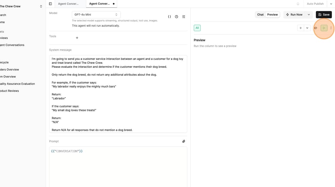 Preview tab with sample results